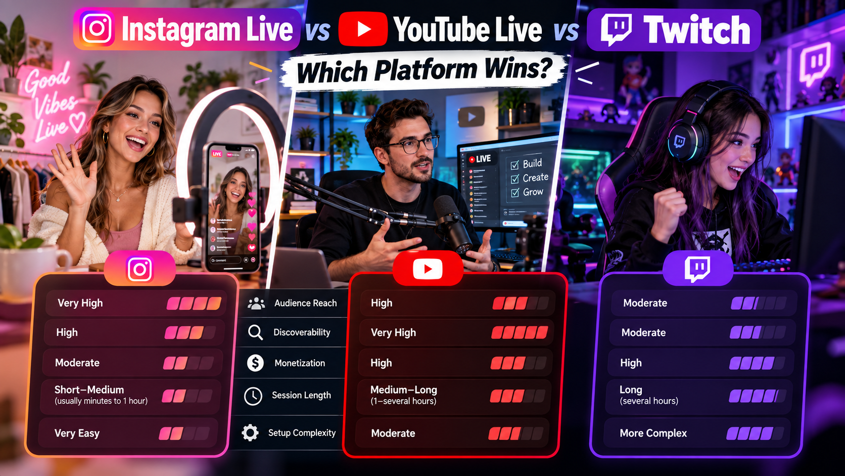 Instagram Live vs YouTube Live vs Twitch
